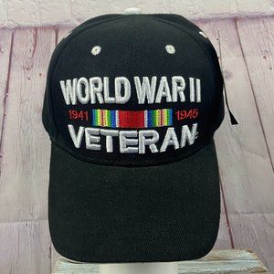 World War II Veteran Black Flat Solid Cap. One Size. New With Tags.